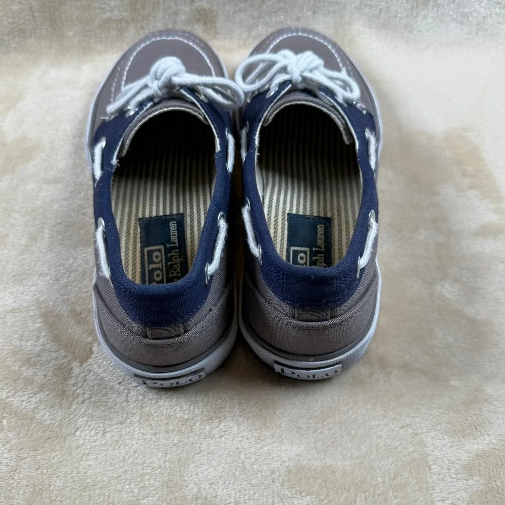 Polo Ralph Lauren Women's Lander Canvas Boat Shoes Deck Shoes‎ Gray/Blue Size 7D